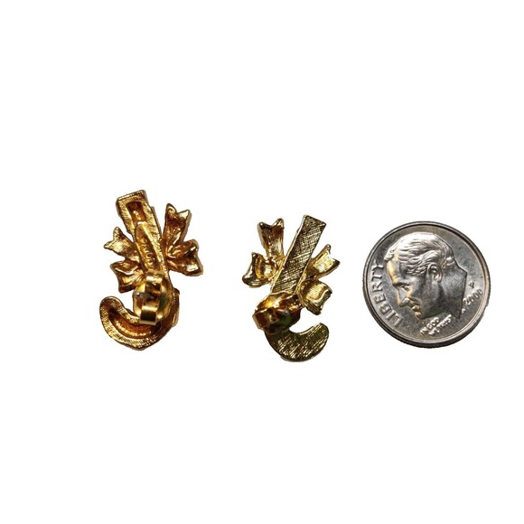 Vintage Avon Gold Tone Candy Cane Gold Bow Stud Earrings - Picture 3 of 3